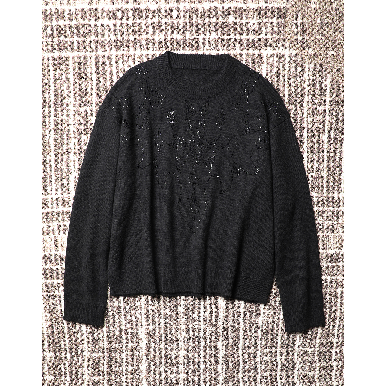 TANG TOWN奢华重磅 烫钻镶嵌/轻奢钻闪纯羊绒宽松慵懒针织衫/毛衣