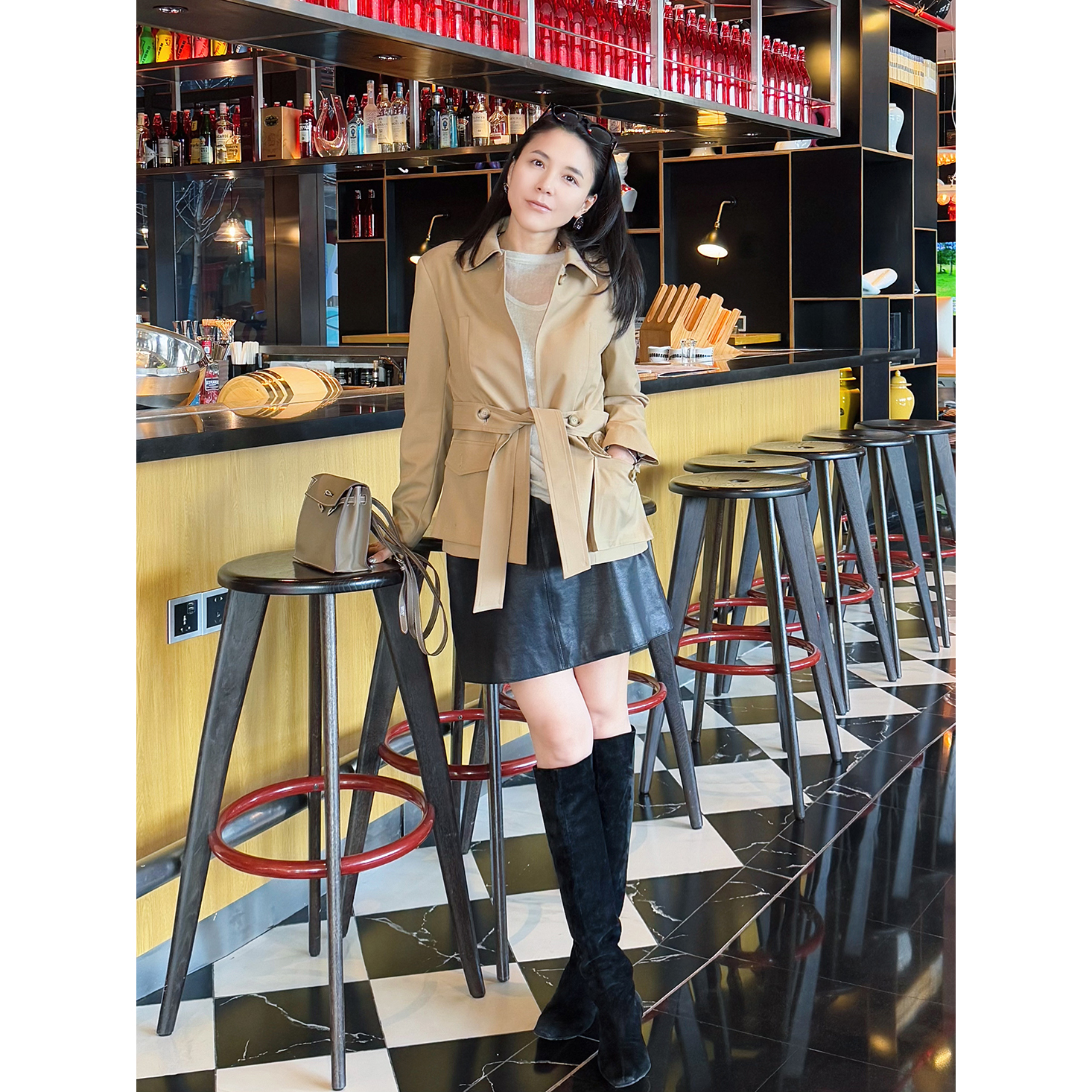 TANG TOWN自制 精纺羊毛混纺单扣立体贴袋纽扣腰外套