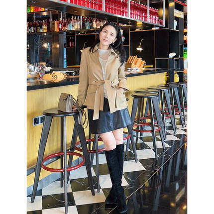 TANG TOWN自制 精纺羊毛混纺单扣立体贴袋纽扣腰外套