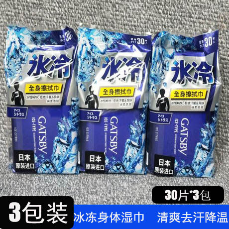 gatsby杰士派劲爽全身擦拭巾30片日本进口男湿巾去除汗味持续冰爽