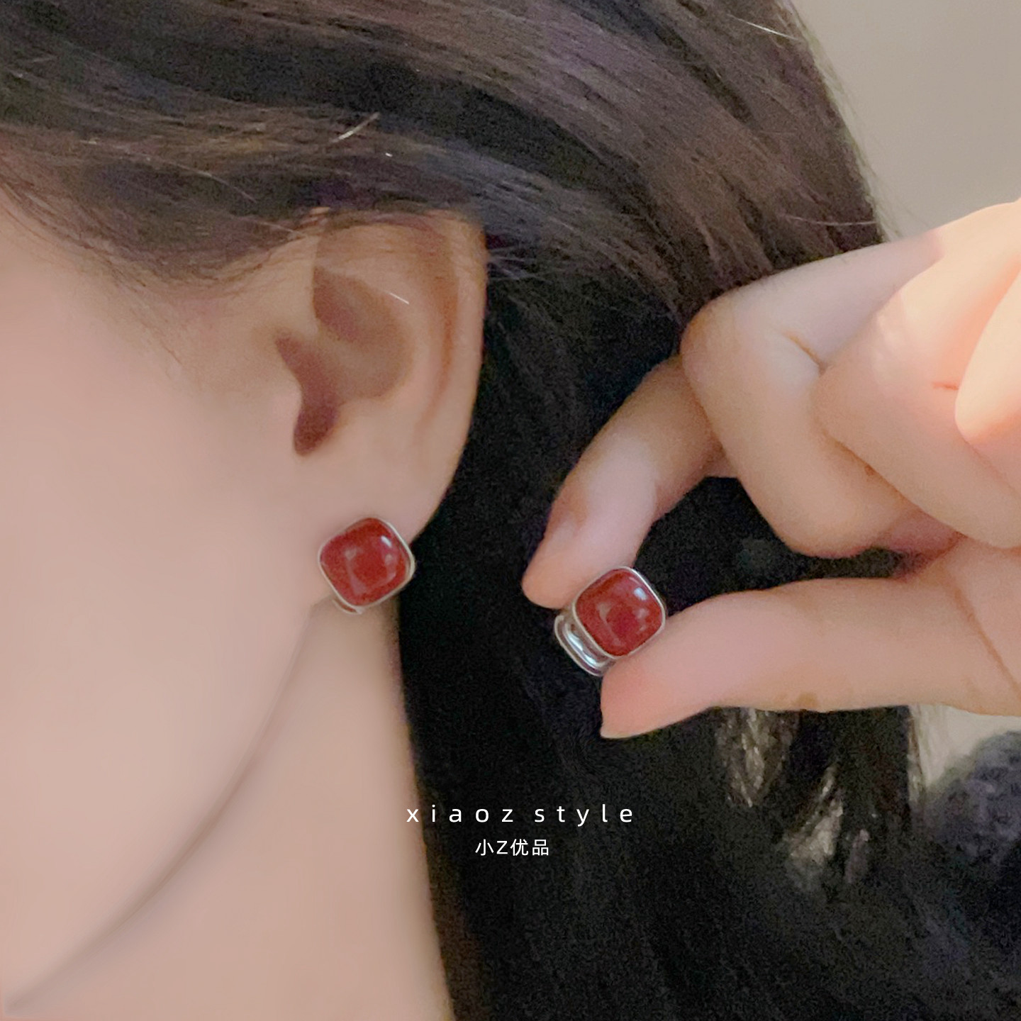 喜庆红色方形双面可戴耳扣2026新款爆款镂空耳圈巨好看过年马耳环,饰品/流行首饰/时尚饰品新,耳钉,淘宝优惠券,粉丝福利购,淘宝优惠卷