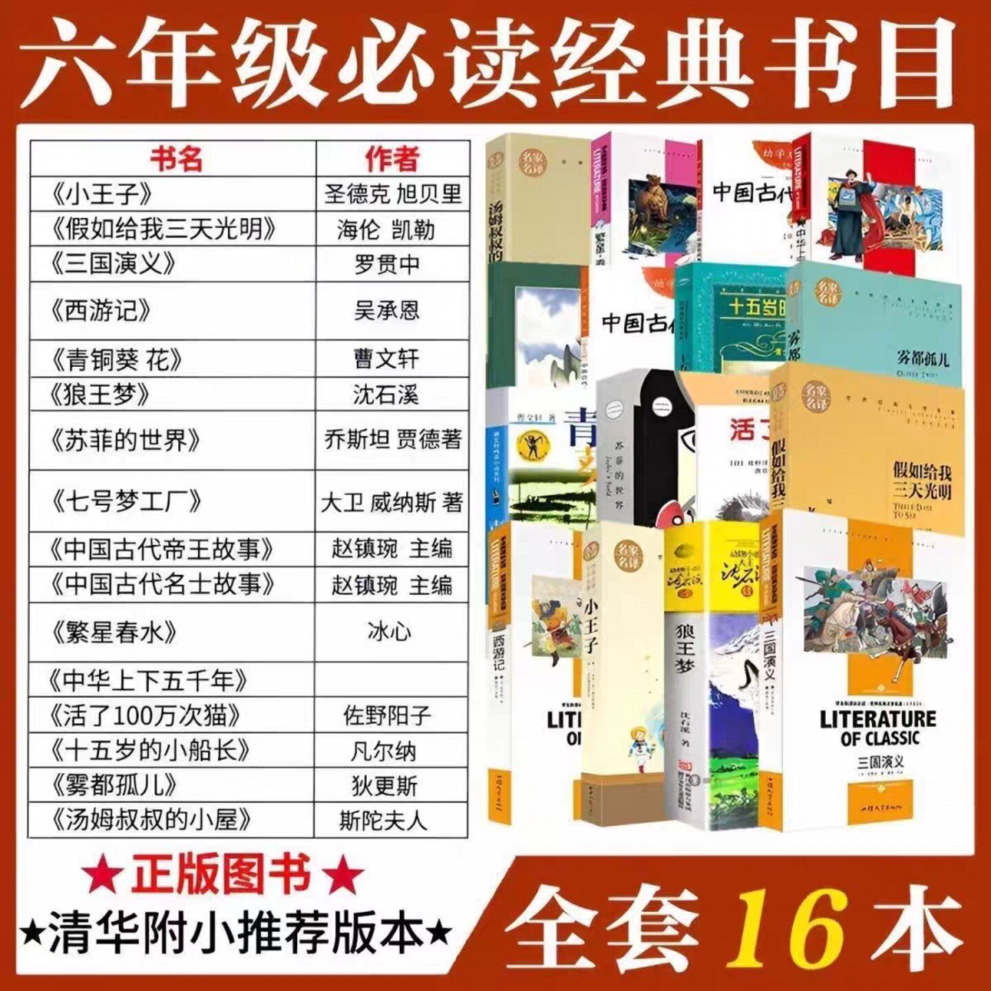 六年级必读16册七号梦工厂绘本狼王梦苏菲的世界活了一百万次的猫青铜葵花十五岁的小船长小王子三国演义繁星春水中华上下五千年