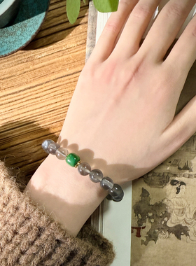 新中式中国风原创饰品绿松石黑骨干太阳石手串手链男女设计款单圈