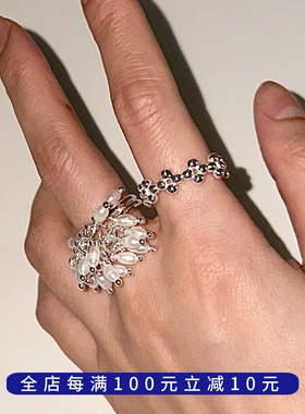 PLUS JEWELRY / 烟花戒指绚丽花火925纯银开口可调节天然淡水珍珠