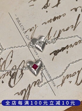 【新品】通体纯银彩钻拉丝爱心手链锆钻925银手链叠戴