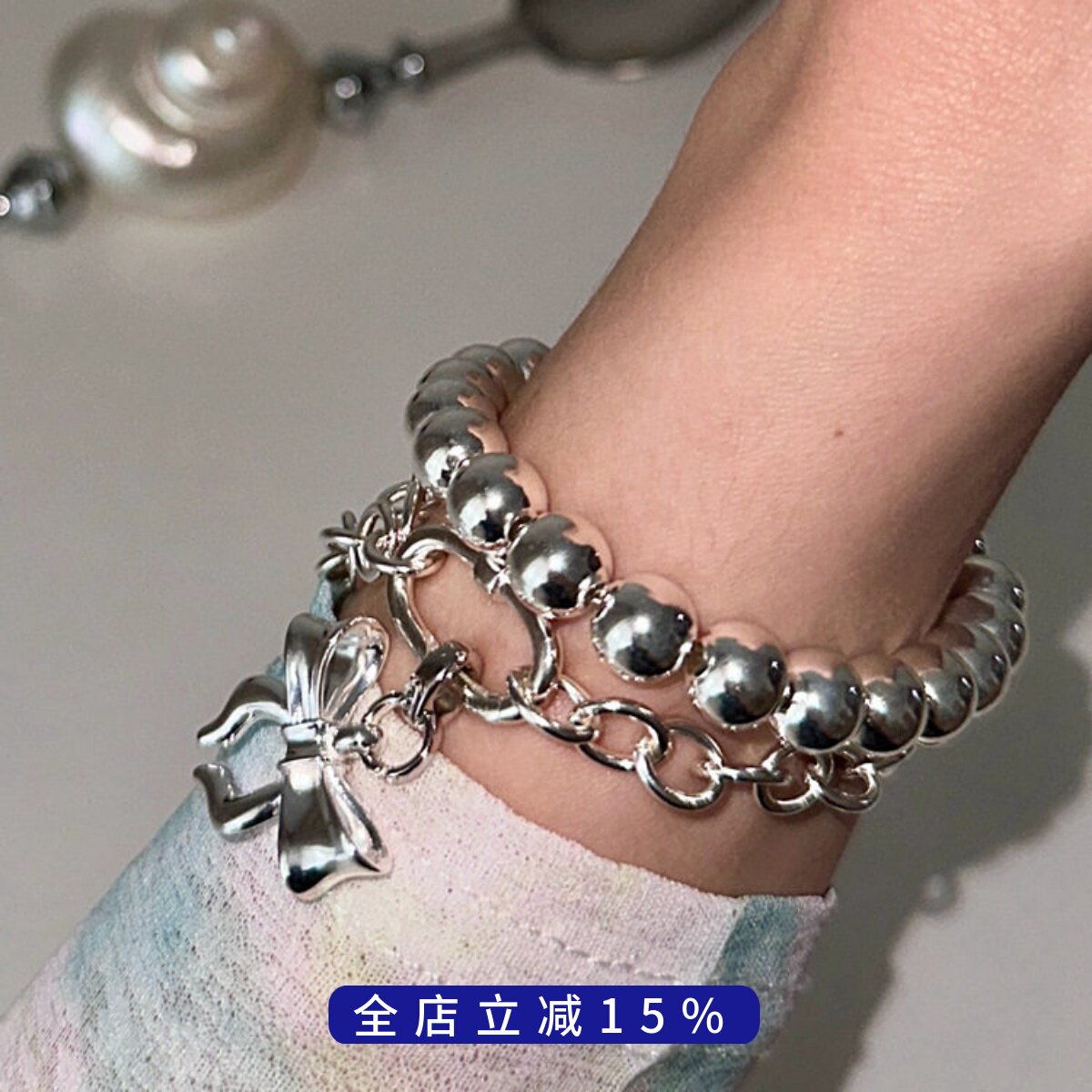 PLUS JEWELRY/自留款！好rua的串串！可盘大珠珠圆珠手链925纯银