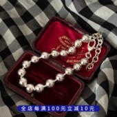 PLUS JEWELRY 925通体银灯泡手链大珠珠圆珠带间隔可调节长度