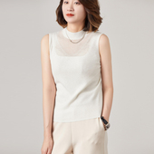 圆领羊毛衫 气质白色背心 休闲时尚 镂空半袖 T恤女宽松针织套头短袖