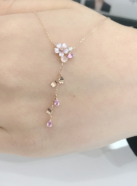 纯银日本蔷薇粉色花瓣项链锁骨链