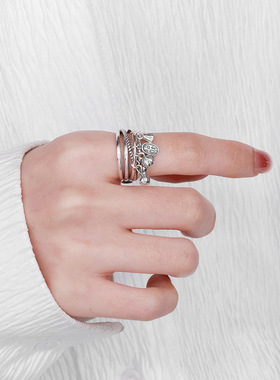 S925纯银小吊坠流苏荷花创意个性汉服配饰复古风文艺风开口戒指女