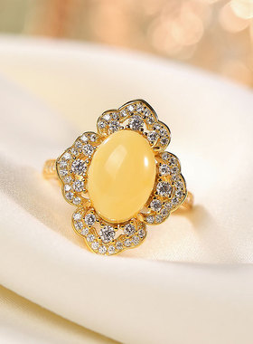 轻奢镀金女士情人节礼物蜜蜡戒指