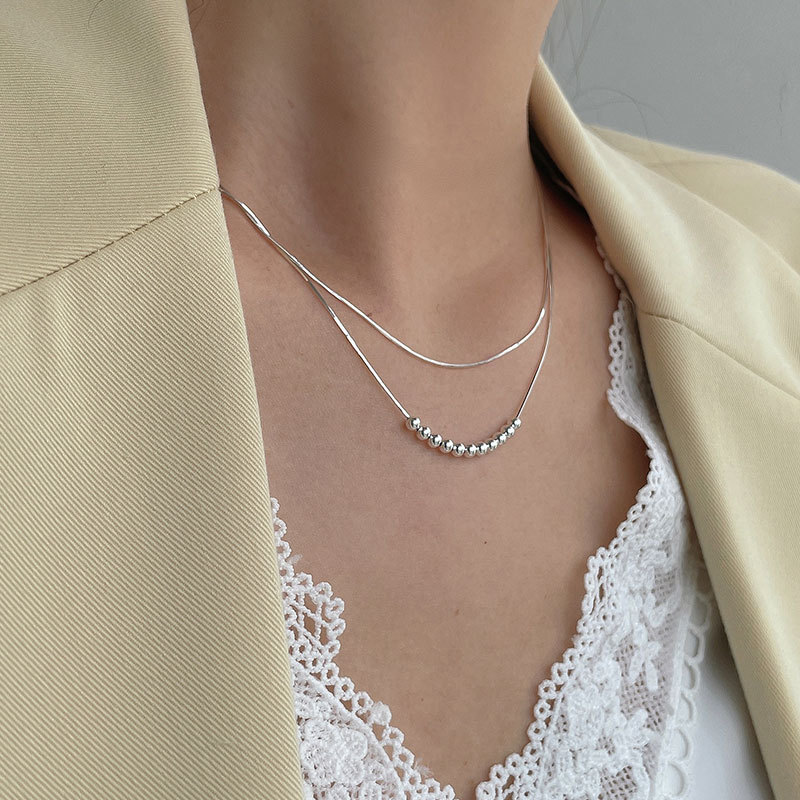 双层网红博主银色锁骨链