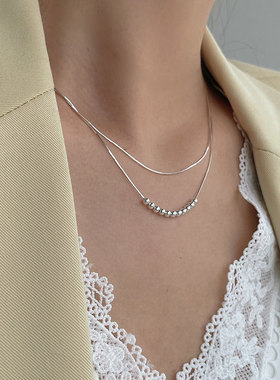 双层网红博主银色锁骨链