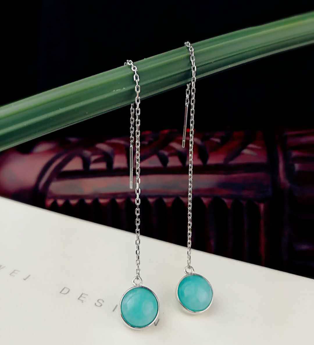 天然天河石耳线 s925纯银饰品原创气质高端复古风汉服女耳坠耳环