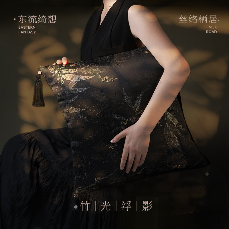 馨生活|竹影 新中式复古抱枕沙发客厅中古飘窗腰枕靠枕靠垫抱枕套