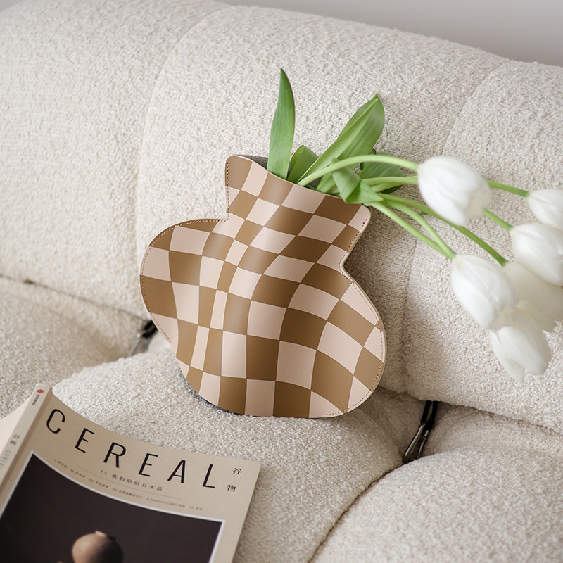 【月球居民】艺术抽象格子花瓶 原创皮质纸异形鲜干花摆件,家居饰品,花瓶,淘宝优惠券,粉丝福利购,淘宝优惠卷