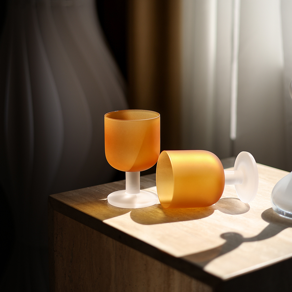 橘色磨砂中古造型礼物玻璃高脚杯