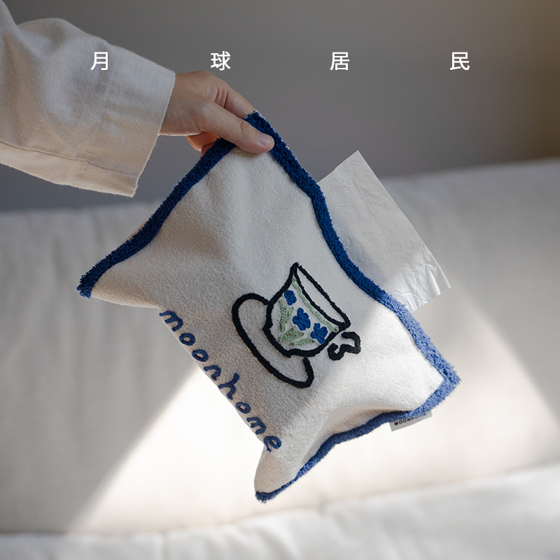 【月球居民】南法下午茶  原创手绘刺绣纸巾收纳袋纸巾盒套奶油