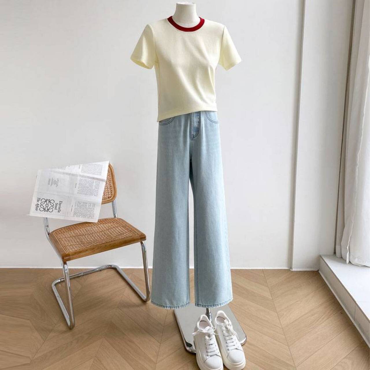 【全量检品】女士100%纯棉百搭直筒高腰休闲牛仔长裤