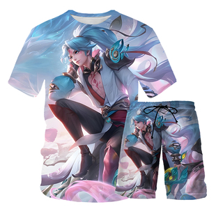 王者荣耀短裤夏亚连落雪白狼学生直筒裤宿舍男女套装赵云沙滩裤潮