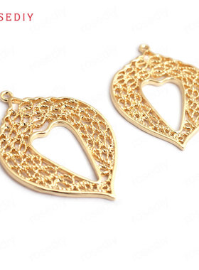 Diy饰品耳环耳饰耳针配件34x24MM铜镀真金格纹心形 挂件34890