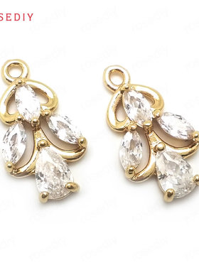 Diy饰品配件17x9MM铜24K香槟金色 镶锆 树形 挂件 吊坠 36441