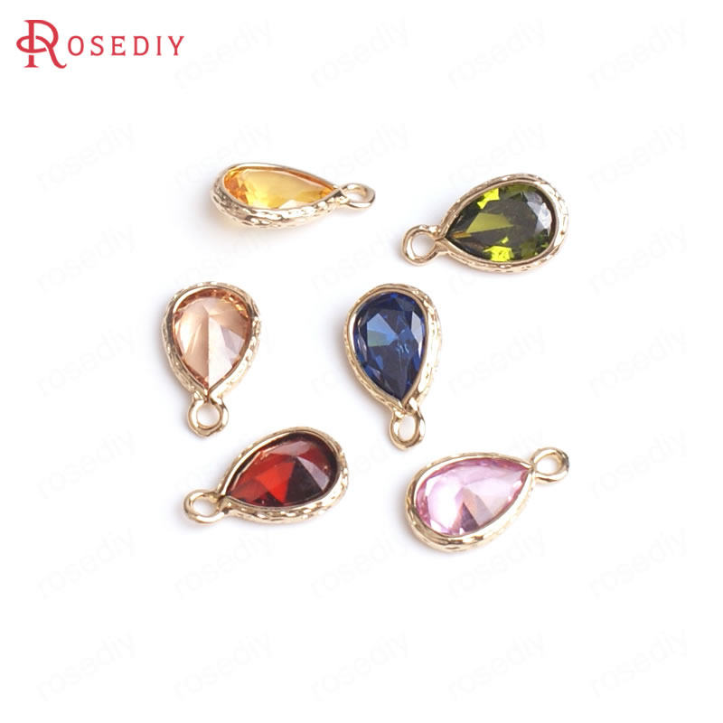 diy饰品项链手链发饰配件铜 锆石24k香槟金色水滴挂件吊坠36456