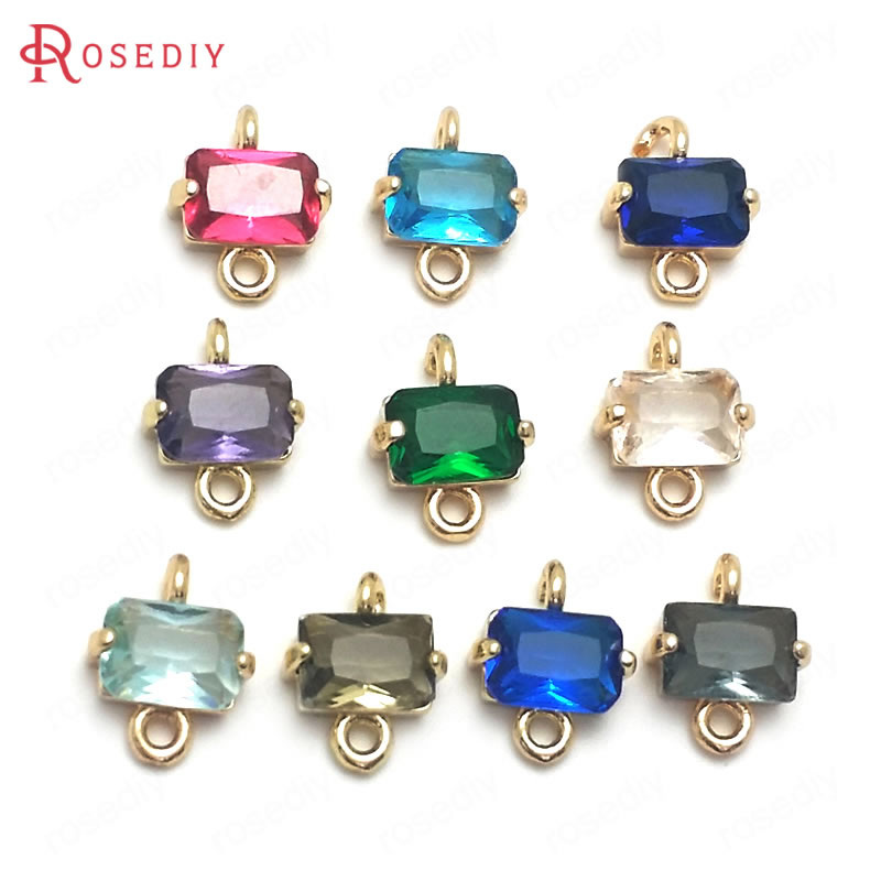 Diy饰品配件10x8MM铜+玻璃24K香槟金色双孔长方形 连接挂件36351