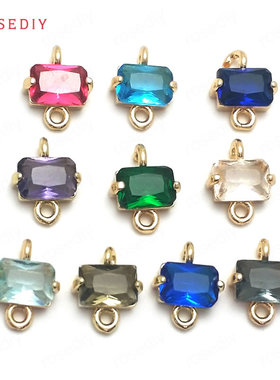 Diy饰品配件10x8MM铜+玻璃24K香槟金色双孔长方形 连接挂件36351