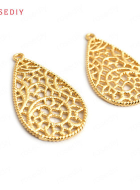 项链耳环耳饰Diy饰品配件28x16MM铜镀真金卷纹水滴 挂件34876