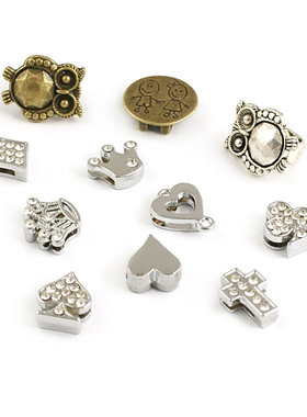 Diy串珠材料 方皮绳串珠 手链配件 方孔珠 镶钻铬色 手链珠 26241