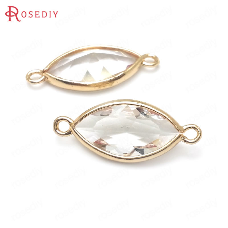 Diy饰品配件25x10MM铜+玻璃24K香槟金色切面马眼挂件吊坠36420