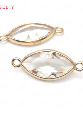 Diy饰品配件25x10MM铜+玻璃24K香槟金色切面马眼挂件吊坠36420