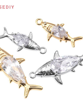 Diy饰品配件25.5x12MM 铜+锆18K金色 鱼 挂件 吊坠-金色 58591