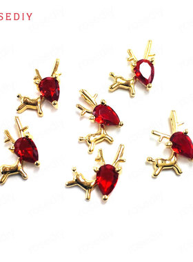 (38786)9x13MM 铜+锆石镶锆 小鹿 挂件 吊坠-大红