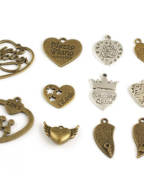 DIY复古合金 饰品配件 挂件 挂坠 吊坠 印字桃心 心形 爱心 20588