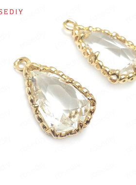 Diy饰品配件19x11MM铜+玻璃24K香槟金色水滴 挂件吊坠-白色 36415