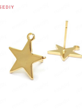 耳环耳饰配件Diy饰品配件14x13MM铜镀真金星形耳钉(含耳塞)36031