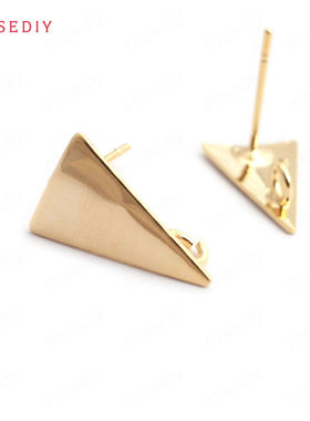 Diy饰品耳环耳饰耳针配件铜镀真金长三角形 耳钉(含耳塞)34976