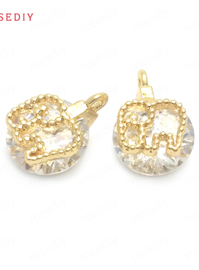 项链手链耳饰Diy饰品配件8x11MM铜镀真金镶锆小象挂件吊坠37708