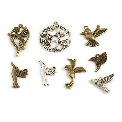 DIY复古合金 饰品配件 合金挂件 挂坠 吊坠 蜂鸟 小飞鸟 17129