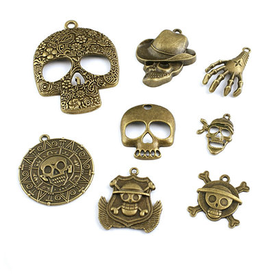 DIY复古合金饰品配件 古青铜色 合金挂件 挂坠 骷髅头 海盗 22971