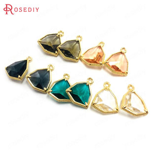 Diy饰品配件13MM 铜+玻璃24K香槟金色 切面 三角形 挂件吊坠37100
