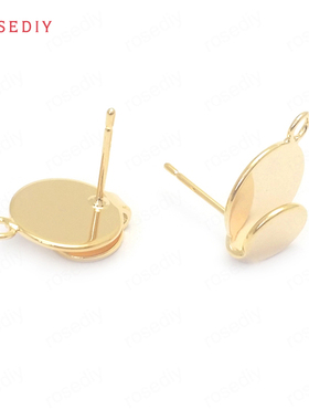 Diy饰品耳环耳饰耳针配件17x12MM铜镀真金圆形 耳钉(含耳塞)37652
