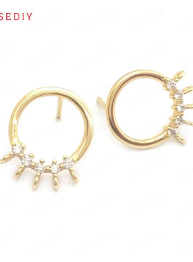 Diy耳环耳饰耳针配件铜镀真金镶锆多吊圆圈耳针耳钉(含耳塞)38440