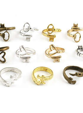 DIY饰品配件 合金钥匙戒指 鱼戒指 桃心钥匙戒指 戒指圈 27031