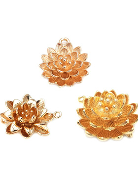 项链手链耳环耳饰Diy饰品配件 铜 金色立体 莲花 挂件 吊坠 41507