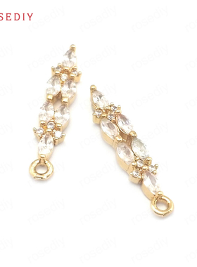 项链耳环耳饰Diy饰品配件保色香槟金色镶锆 叶子 挂件 吊坠40647