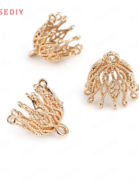 Diy饰品材料铜镀真金耳环发饰头饰配件流苏花帽伞形连接挂件30668