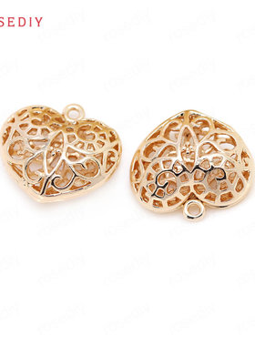 Diy饰品手工材料铜镀真金项链耳环发饰头饰配件镂空桃心挂坠31019